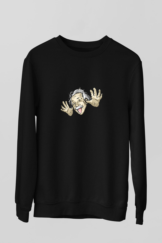 Albert Einstein Baskılı Unisex Siyah Sweatshirt