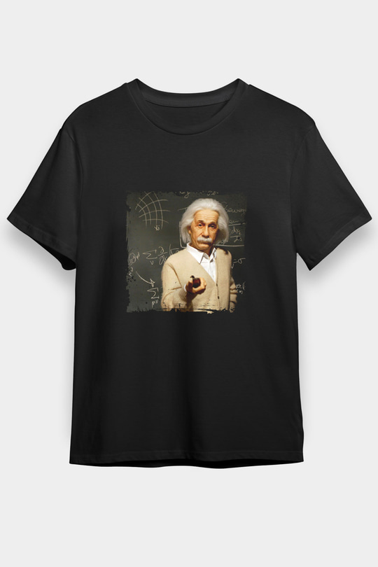 Albert Einstein Baskılı Unisex Siyah Tişört