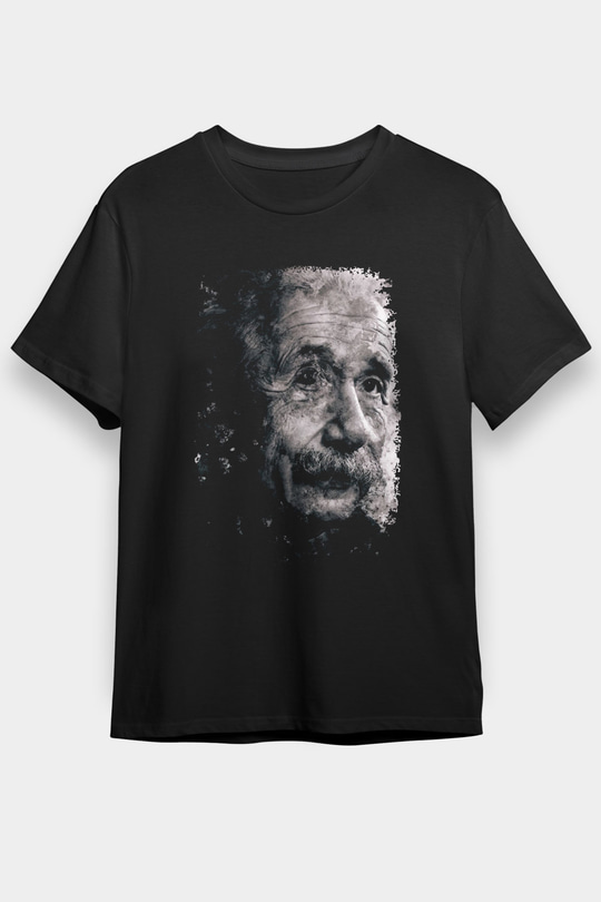Albert Einstein Baskılı Unisex Siyah Tişört - Tshirt