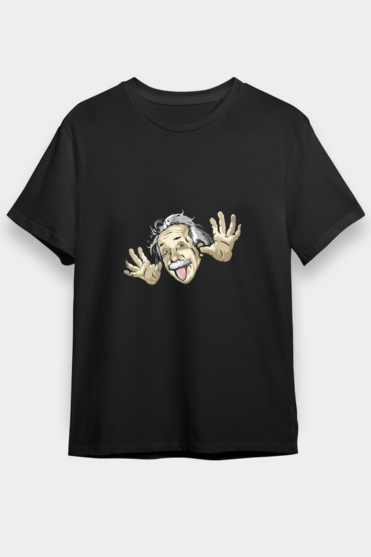 Albert Einstein Baskılı Unisex Siyah Tişört