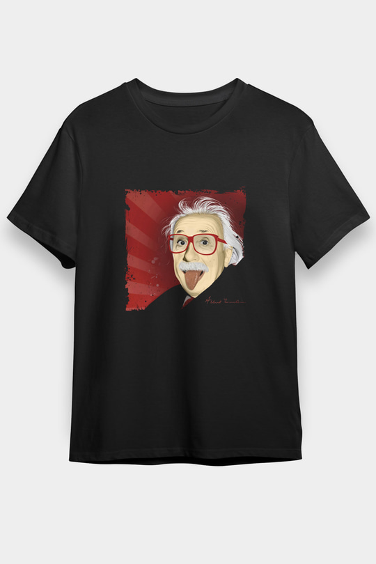 Albert Einstein Baskılı Unisex Siyah Tişört