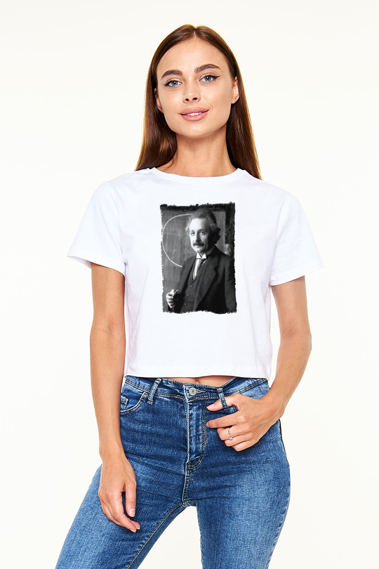 Albert Einstein Beyaz  Crop Top Tişört