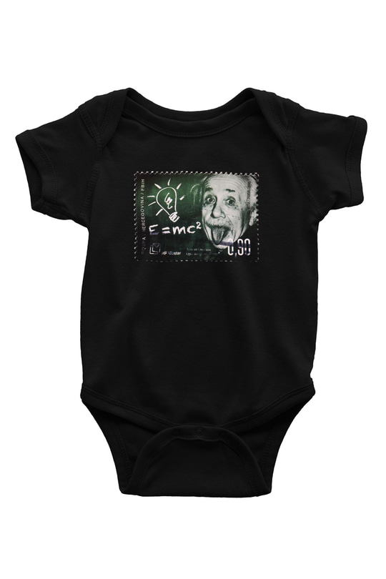 Albert Einstein Enerji Formülü Baskılı Unisex Siyah Bebek Body - Zıbın