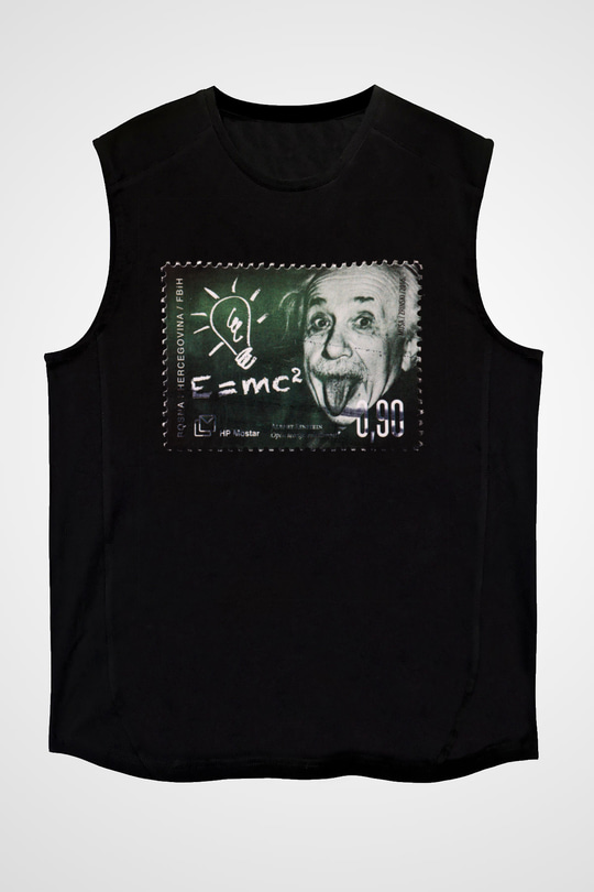 Albert Einstein Enerji Formülü Baskılı Unisex Siyah Kolsuz Tişört