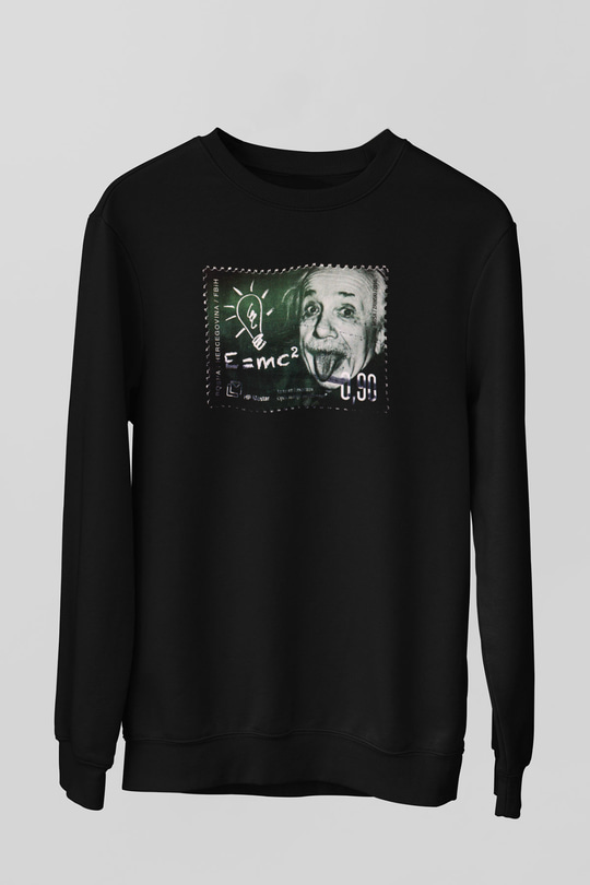 Albert Einstein Enerji Formülü Baskılı Unisex Siyah Sweatshirt