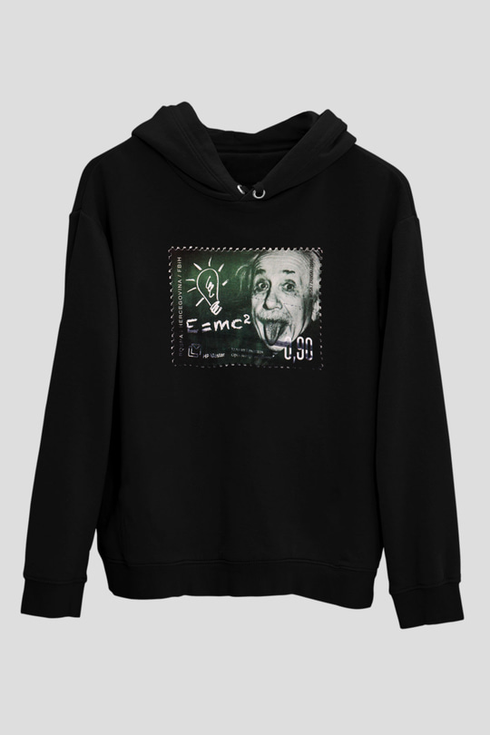 Albert Einstein Enerji Formülü Baskılı Unisex Siyah Hoodie