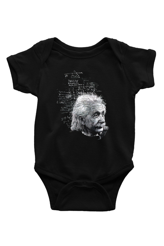 Albert Einstein Kuantum Mekaniği Baskılı Unisex Siyah Bebek Body - Zıbın
