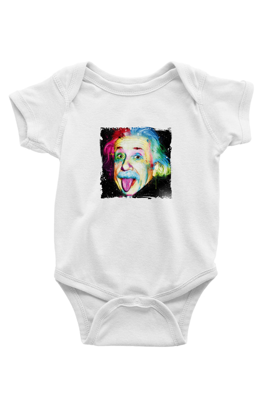 Albert Einstein Unisex Baskılı Beyaz Bebek Body - Zıbın