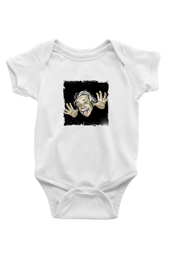 Albert Einstein Unisex Baskılı Beyaz Bebek Body - Zıbın