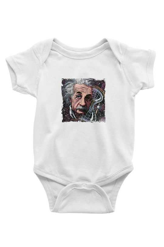 Albert Einstein Unisex Baskılı Beyaz Bebek Body - Zıbın