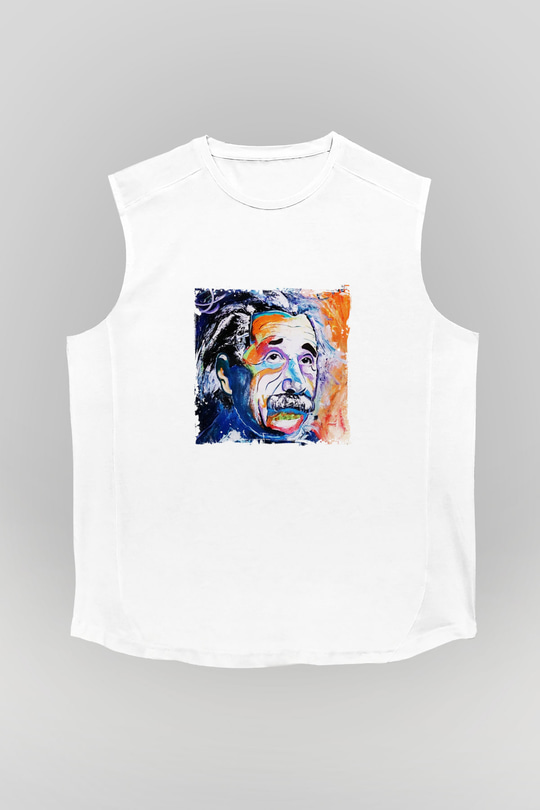 Albert Einstein Unisex Baskılı Beyaz Kolsuz Tişört