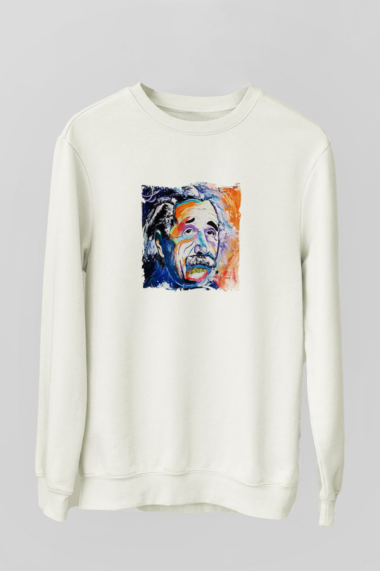 Albert Einstein Unisex Baskılı Beyaz Sweatshirt