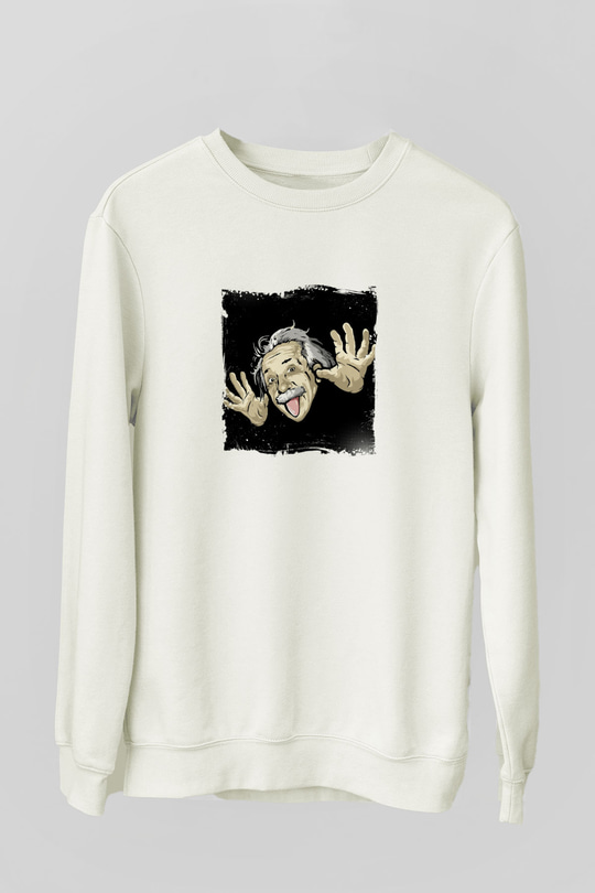 Albert Einstein Unisex Baskılı Beyaz Sweatshirt