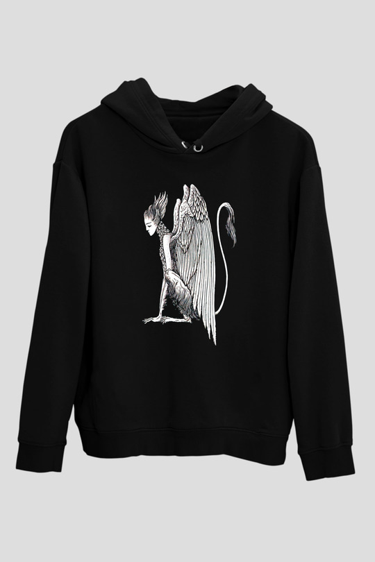 Alcest Baskılı Unisex Siyah Kapüşonlu Sweatshirt