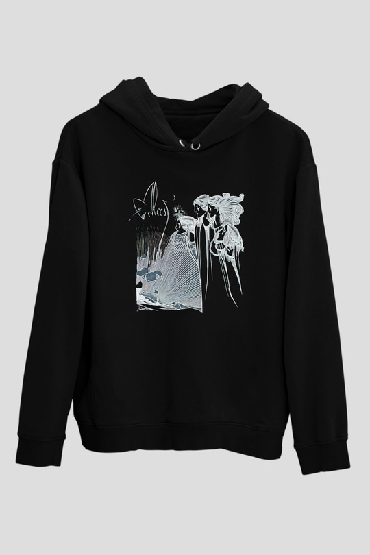 Alcest Baskılı Unisex Siyah Kapüşonlu Sweatshirt