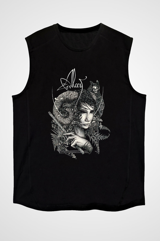 Alcest Baskılı Unisex Siyah Kolsuz Tişört - Tshirt