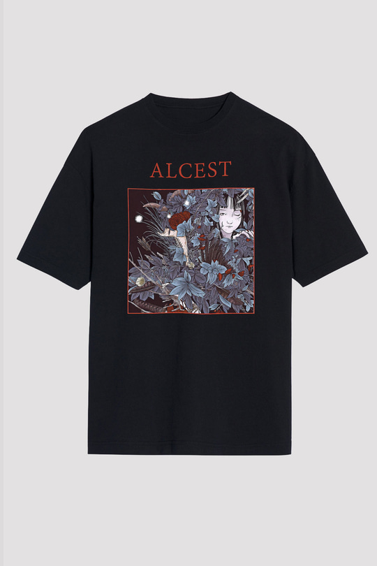 Alcest Baskılı Unisex Siyah Oversize Tişört - Tshirt
