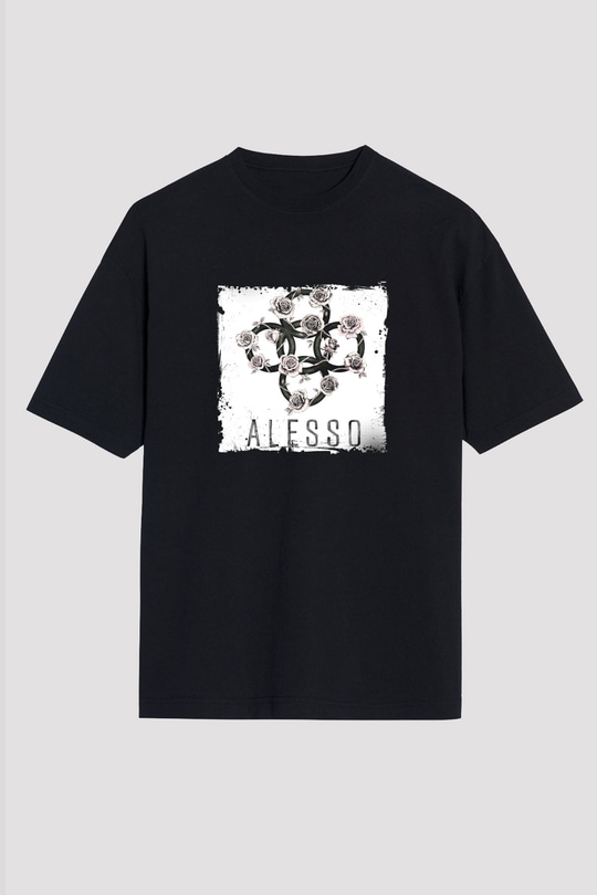 Alesso Baskılı Unisex Oversize Siyah Tişört