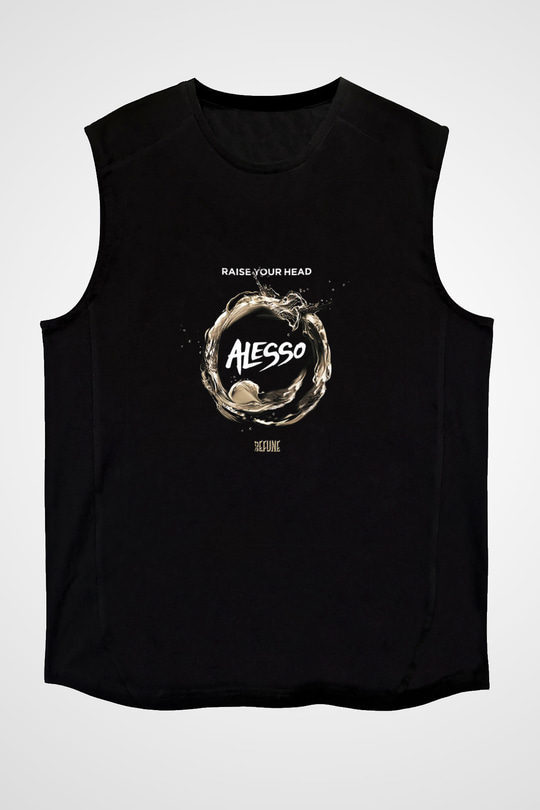 Alesso Baskılı Unisex Siyah Kolsuz Tişört