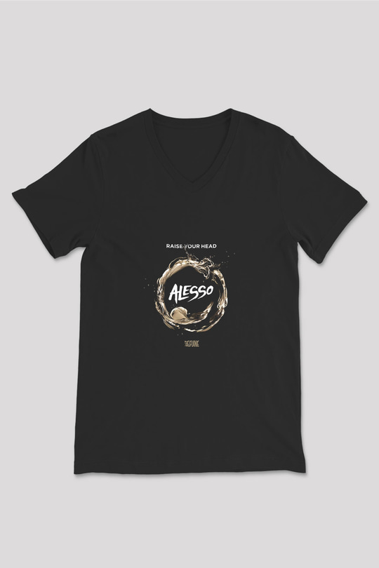 Alesso Baskılı Unisex Siyah V Yaka Tişört