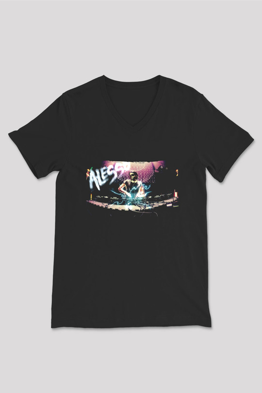 Alesso Siyah Unisex V Yaka Tişört