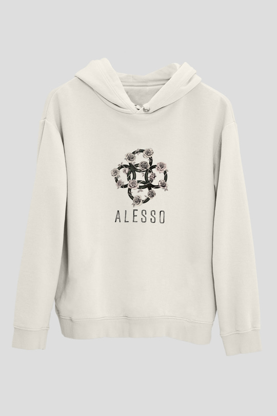 AlessoBaskılı Beyaz Hoodie
