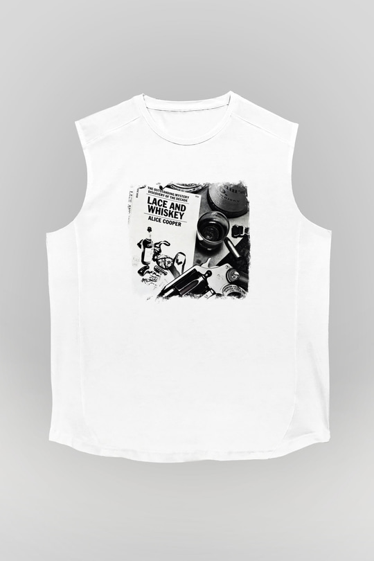 Alice Cooper Baskılı Unisex Beyaz Kolsuz Tişört
