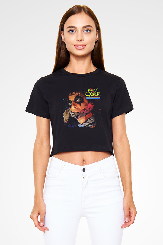 Alice Cooper Siyah Crop Top Tişört