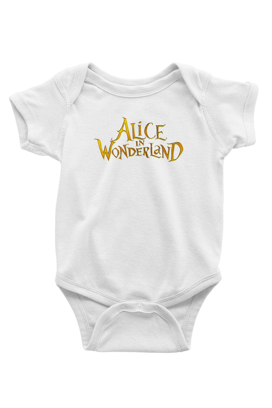 Alice in Wonderland Baskılı Beyaz Unisex Bebek Body - Zıbın