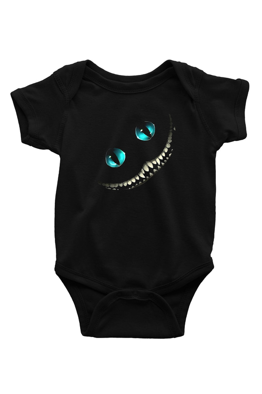 Alice in Wonderland Baskılı Siyah Bebek Body - Zıbın