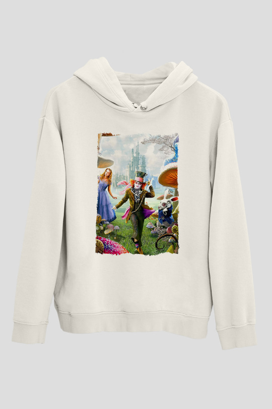 Alice in Wonderland Beyaz Unisex Hoodie