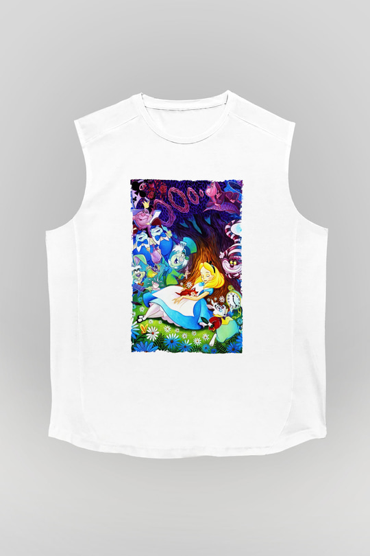 Alice in Wonderland Beyaz Unisex Kolsuz Tişört
