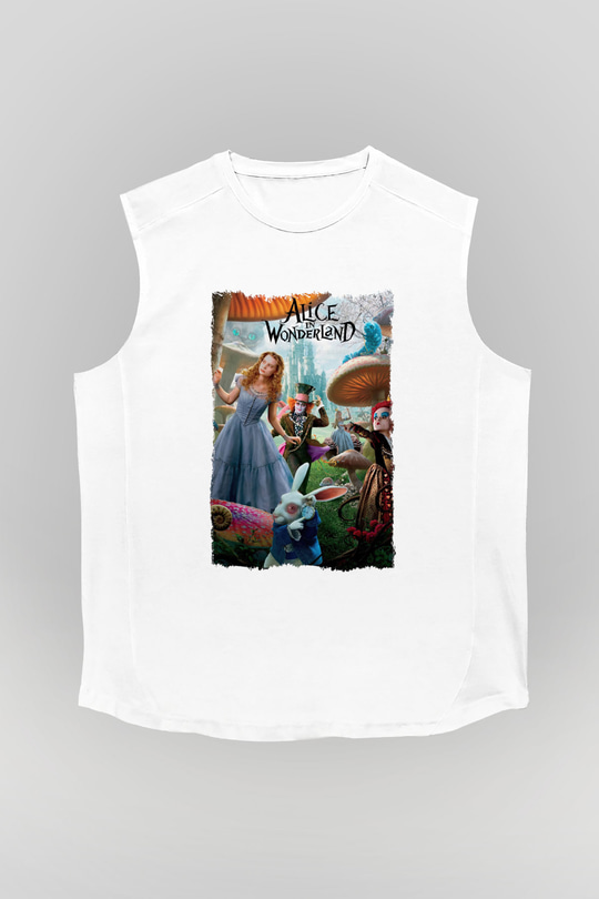 Alice in Wonderland Beyaz Unisex Kolsuz Tişört