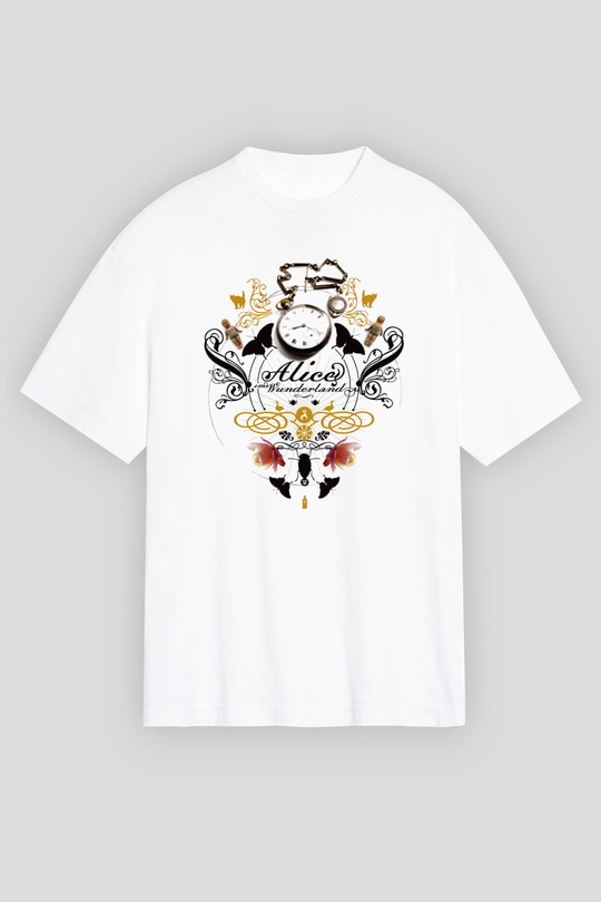 Alice in Wonderland Beyaz Unisex Oversize Tişört T-Shirt