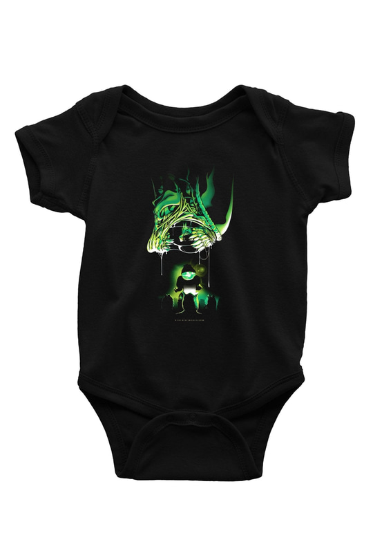 Alien Baskılı Siyah Bebek Body - Zıbın