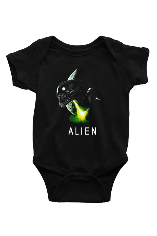 Alien Baskılı Siyah Bebek Body - Zıbın