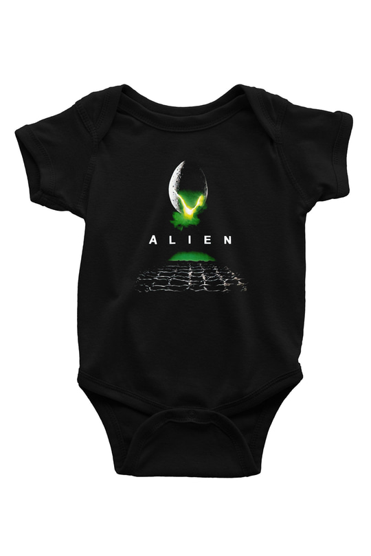 Alien Baskılı Siyah Bebek Body - Zıbın