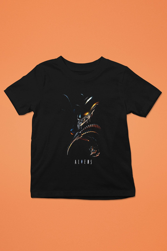 Alien Baskılı Siyah Unisex Çocuk Tişört