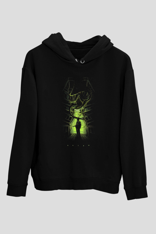 Alien Siyah Unisex Kapşonlu Sweatshirt
