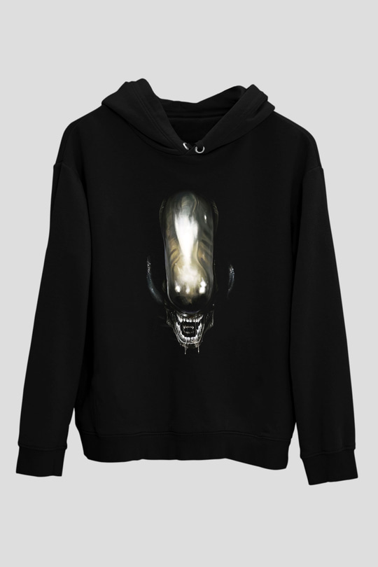 Alien Siyah Unisex Kapşonlu Sweatshirt