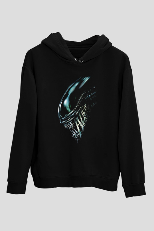 Alien Siyah Unisex Kapşonlu Sweatshirt