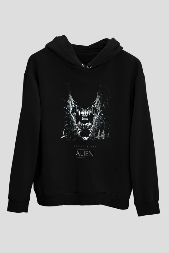 Alien Siyah Unisex Kapüşonlu Sweatshirt