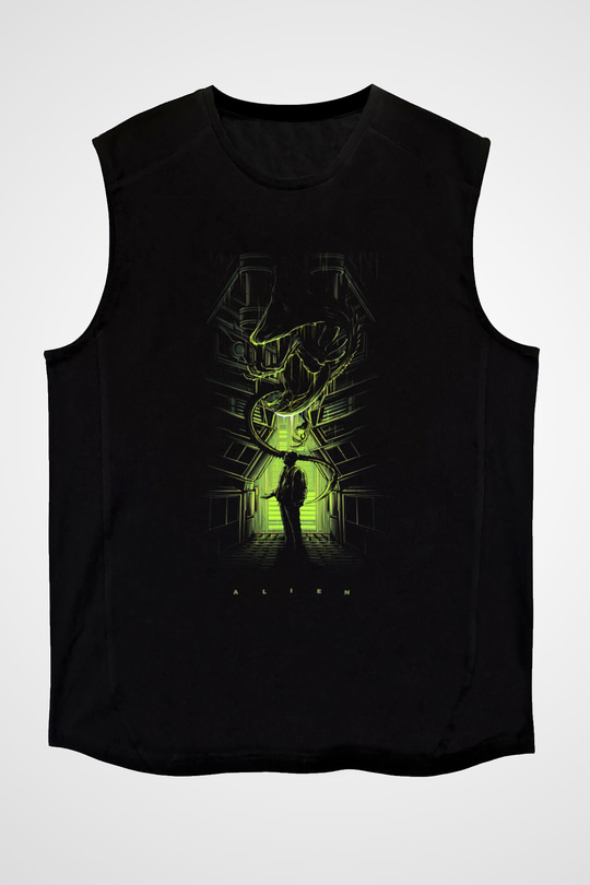Alien Siyah Unisex Kolsuz Tişört