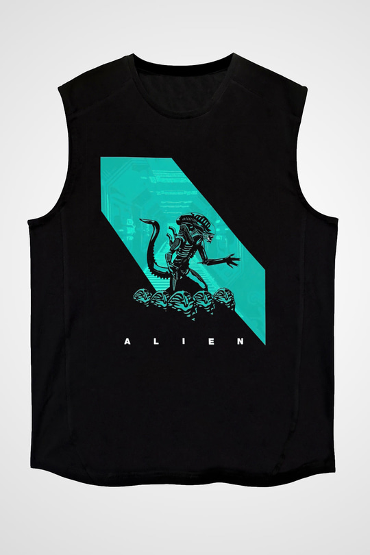 Alien Siyah Unisex Kolsuz Tişört