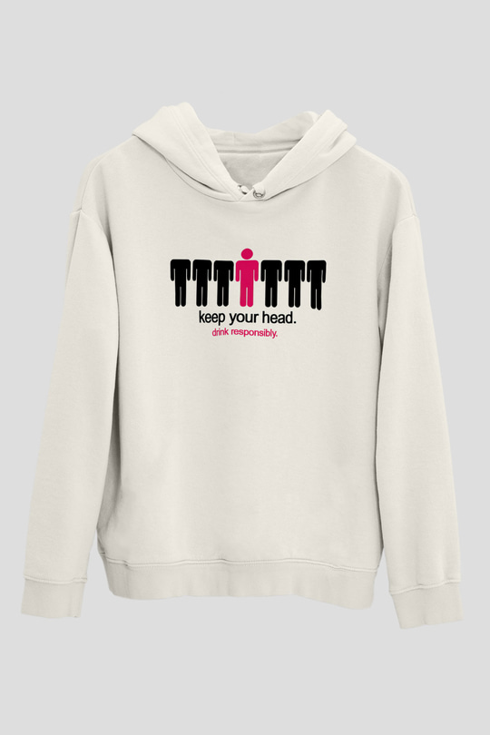 Alkol Beyaz Unisex Kapşonlu Sweatshirt