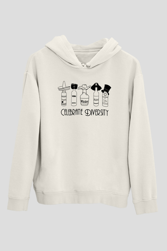 Alkol Beyaz Unisex Kapşonlu Sweatshirt