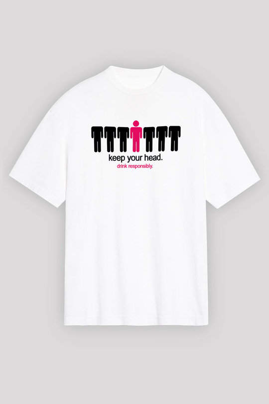 Alkol Beyaz Unisex Oversize Tişört T-Shirt