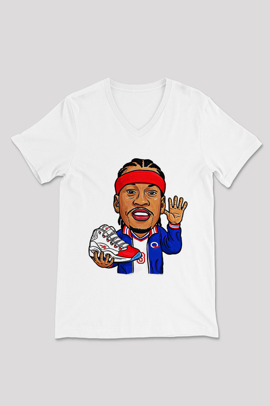 Allen Iverson Baskılı Beyaz Unisex V Yaka Tişört - Tshirt