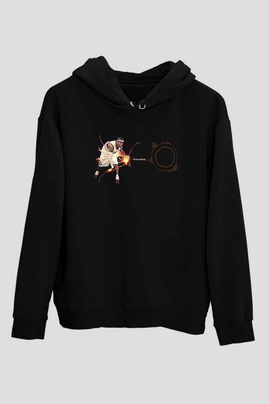 Allen Iverson Baskılı Unisex Siyah Kapüşonlu Sweatshirt