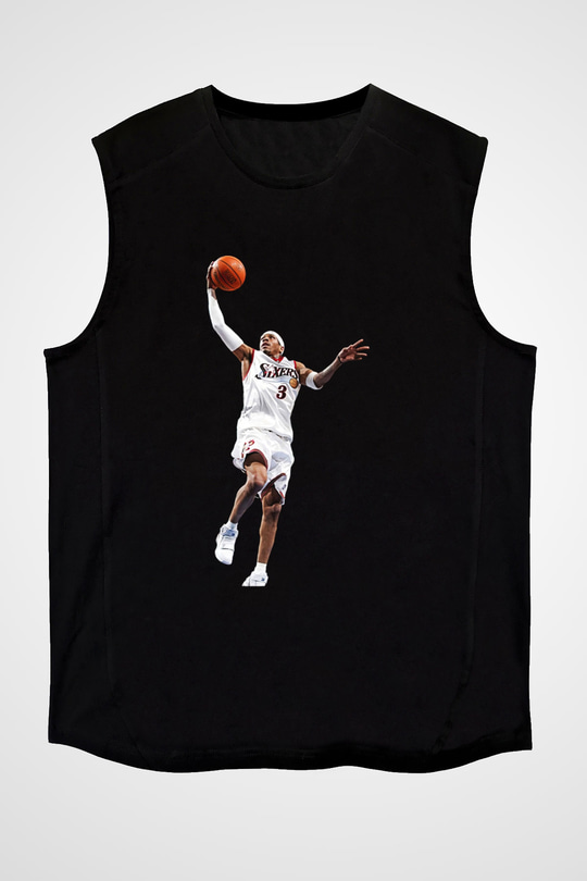 Allen Iverson Baskılı Unisex Siyah Kolsuz Tişört - Tshirt